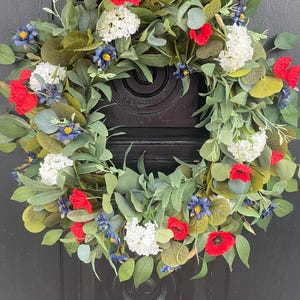 4th of July Front Door  Wreath  ,Patriotic Wreath for Front Door, Summer  Red white and Blue Americana Wreath , Independence Day Wreath