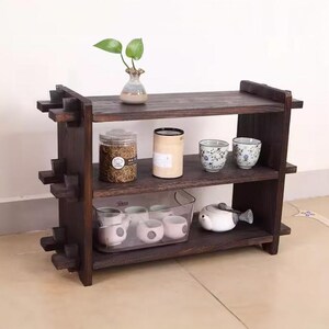 Wooden Storage Rack Rustic Solid Wood Tea Stand Display Teapot Stand ...
