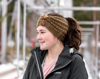 MESSY BUN HAT, ear warmer, knitting pattern, winter hat, beanie, knit