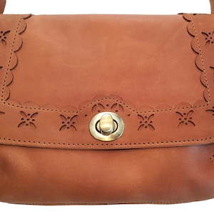 Cute FAIRTRADE handmade shoulder bag with laser cut made of brown genuine leather - 2-LOF-208