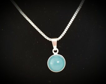 REAL sea blue aquamarine quartz gemstone pendant with chain 925 silver plated (K-S-58)