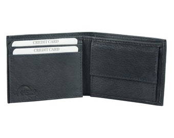 Modern FAIRTRADE wallet made of genuine eco leather in blue grey, handmade - 2-LOE-113