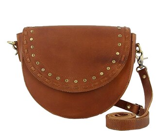 Cute brown FAIRTRADE handmade shoulder bag with rivets in western style - 2-FEL-632