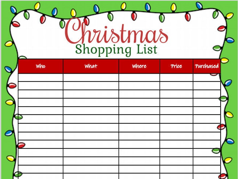 Christmas Shopping List : INSTANT DOWNLOAD | Etsy
