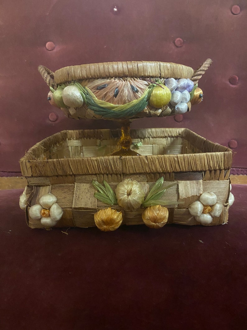Vintage Wicker Baskets with FloralFruit Appliques