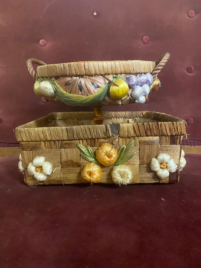 Vintage Wicker Baskets with FloralFruit Appliques
