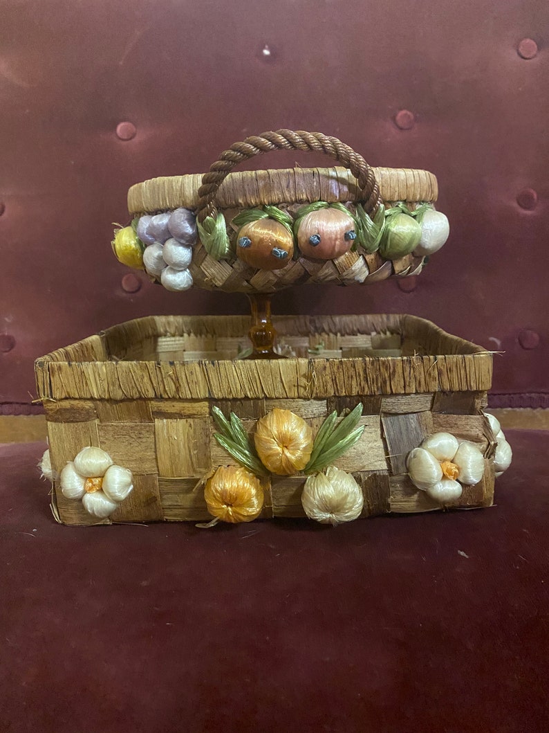 Vintage Wicker Baskets with FloralFruit Appliques