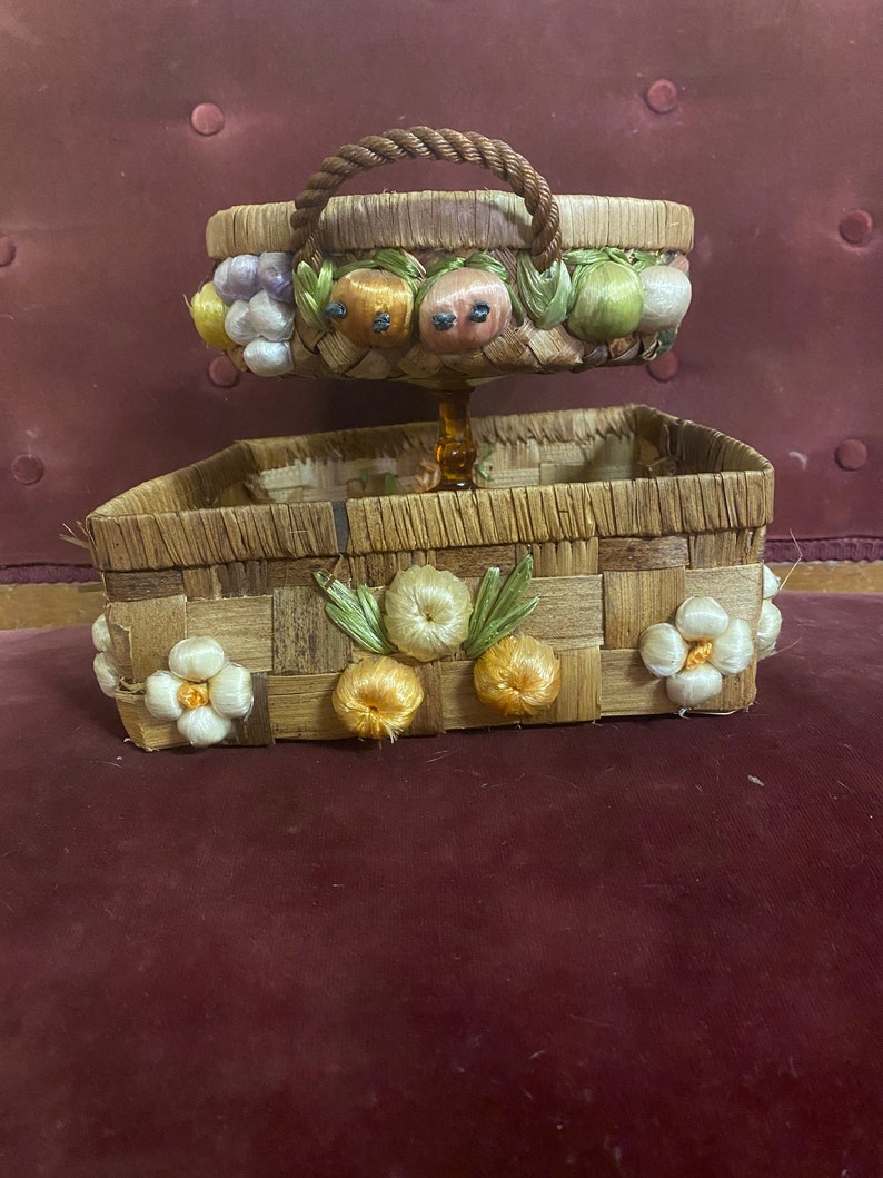 Vintage Wicker Baskets with FloralFruit Appliques