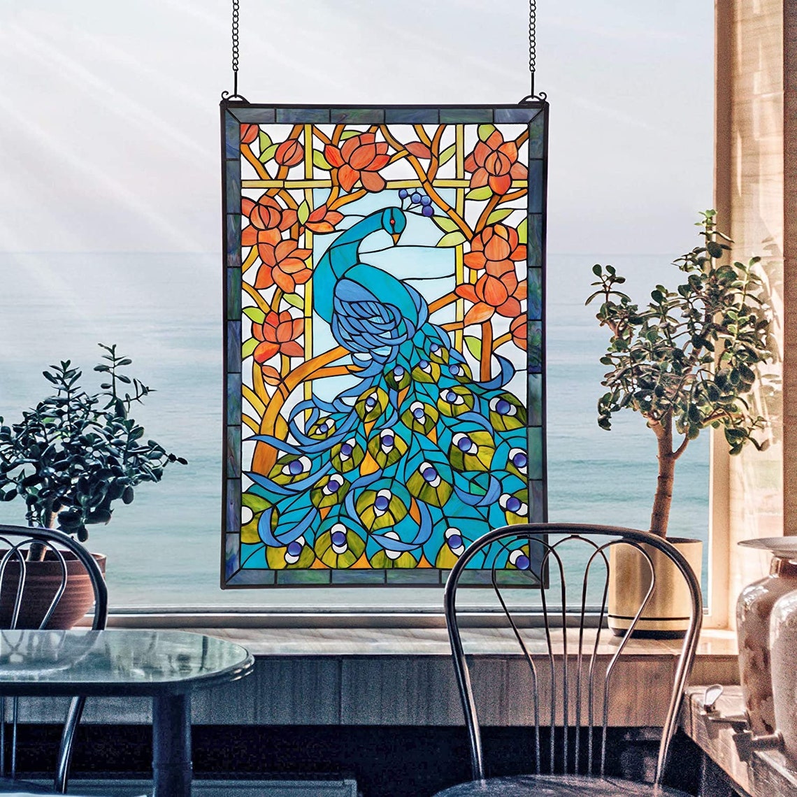 Design Toscano Paradise Stained Glass Window Hanging Panel 35 Etsy