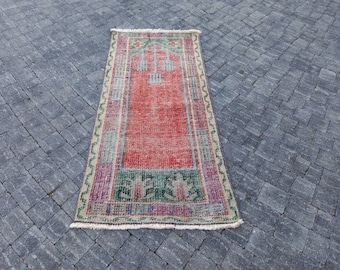 1.8x4.2 Ft Vintage decorative mini Turkish rug