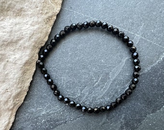 Armband Turmalin schwarz A-Qualität 4mm facettiert, Schutzstein für Körper, Geist und Seele