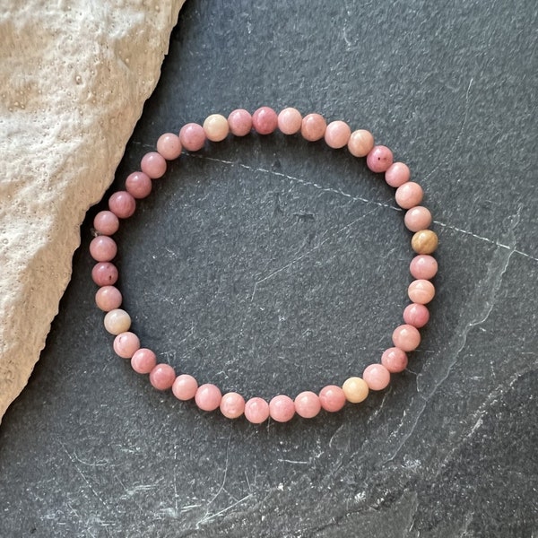 Armband Rhodonit Rosa-Braun 4mm, Kraftarmband für Zuversicht, Verzeihen und Lernblockaden