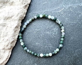 Moss Agate Bracelet, Matte Finish, 4 mm, Power Bracelet for Soul Happiness, Talisman