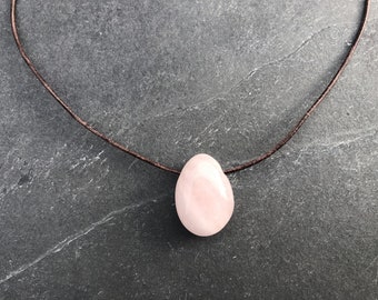 Necklace Rose Quartz Drum Stone Pendant, Love Stone for More Love for Yourself and Others