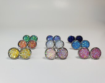 Druzy studs, flashy earrings, gorgeous glitter studs, stainless steel studs, earrings for her, cute earrings, party jewelry, gifts for girls