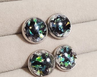 Faux dark opal resin studs, stainless steel studs, resin jewelry, unique gifts for friends, hypoallergenic earrings, black opal look