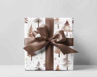 Rustic Christmas Tree Wrapping Paper , Minimalist Holiday Gift Wrap, Neutral Christmas Gift Wrap Sheets, Winter Forest Wrapping, Boho Paper