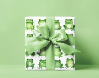 Frog Wrapping Paper, Green Frog Gift Wrap, Kids Birthday Animal Pattern, Cute Animal Reptile, Baby Shower Celebration