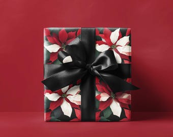 Poinsettia Wrapping Paper, Christmas Gift Wrap, Holiday Wrapping Paper, Festive Paper, Seasonal Wrapping Paper