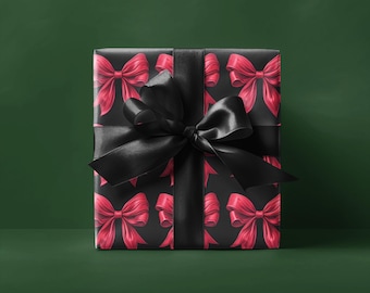 Red Holiday Bow Wrapping Paper, Christmas Gift Wrap, Holiday Wrap Sheets, Festive Wrapping Paper, Timeless Gift Wrap
