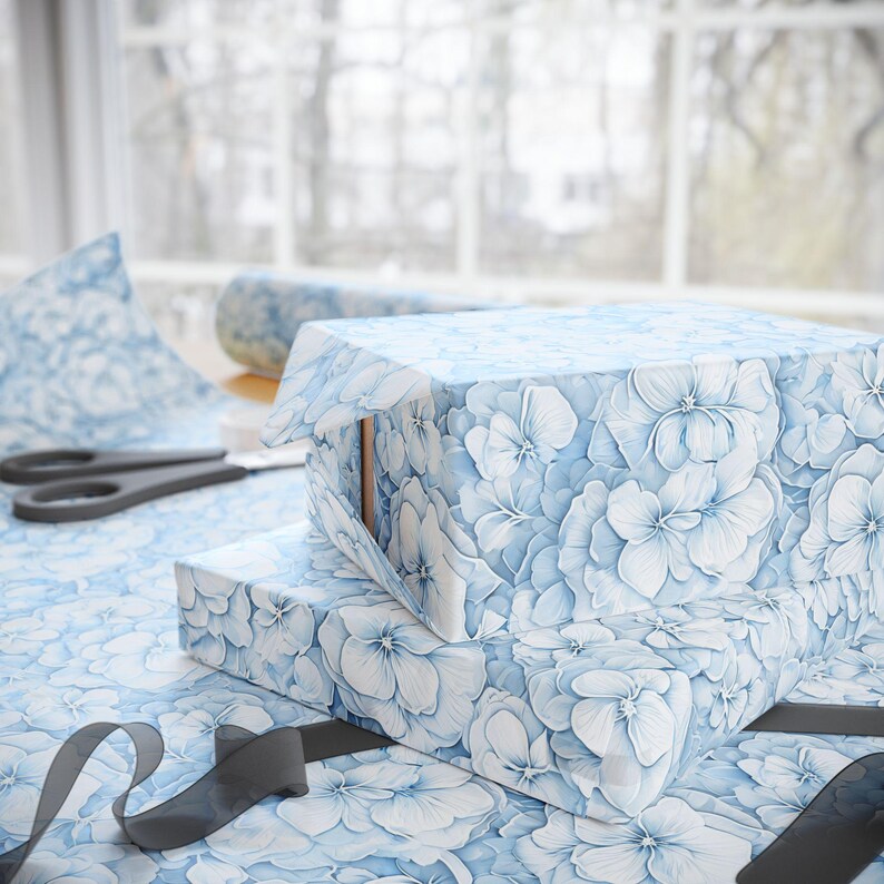Papel de regalo de hortensias azules, papel de regalo floral, hojas de papel de regalo de flores, papel de regalo para bodas, baby showers, papel de regalo de cumpleaños, papel de regalo veraniego imagen 4