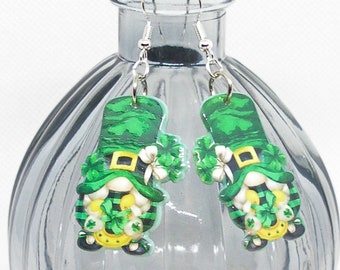Green Gnome Earrings - St. Patrick's Day Jewelry, Irish Inspired Earrings, Lucky Charm Earrings