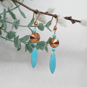 Copper and Turquoise Dangle Earrings - Boho Earrings - Southwestern Style Jewelry - Gift for Her