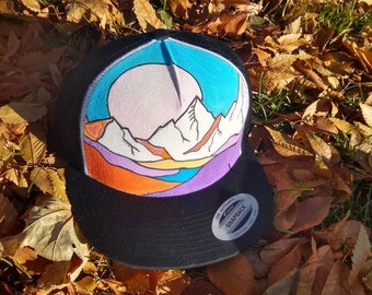 Hand painted trucker hat - mountains