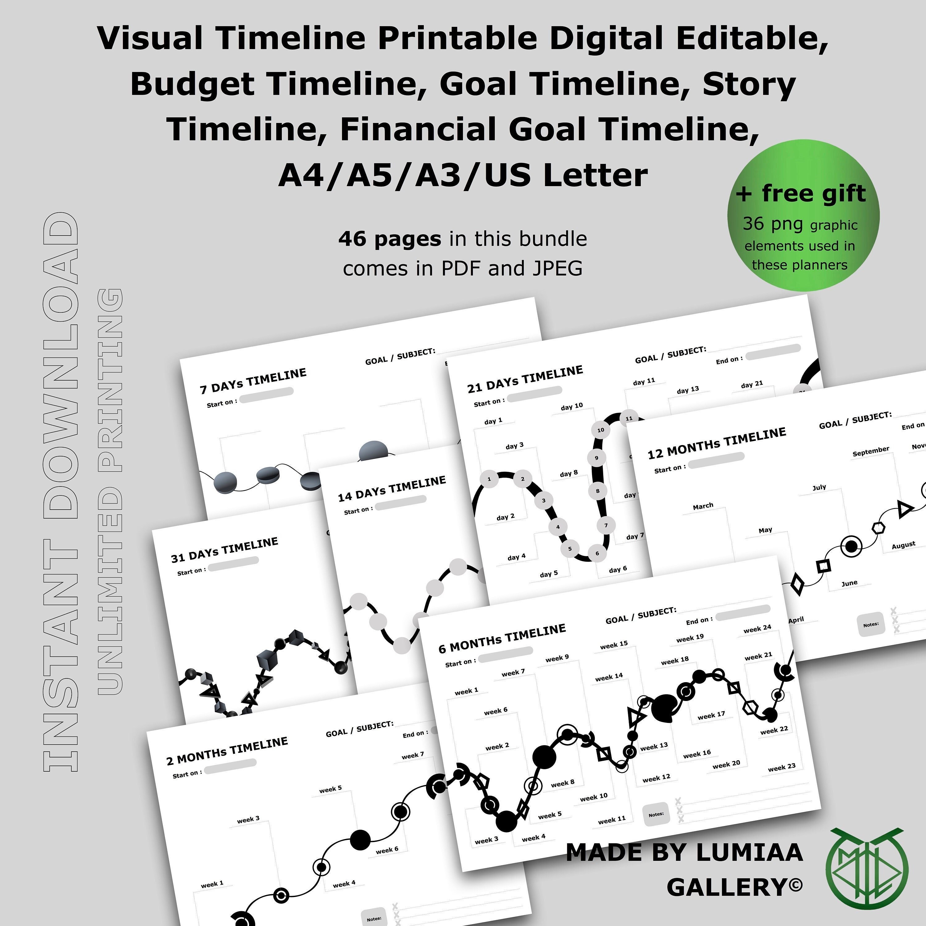 8 in 1 BUNDLE of Visual Timelines Printable Digital Editable, Budget ...