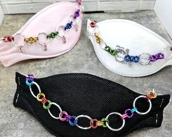 Mask Chain 9" /Fits Trifold (3M Aura N95, etc.)/ Rainbow Pride