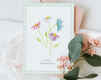 Carte Joyeux anniversaire, fleurs, printemps doux anniversaire