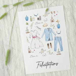 Watercolor wedding card, postcards with flowers wedding congratulations