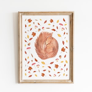 Eichhörnchen-Poster, Herbstdekoration, gemütlich, Landschaft, Wald