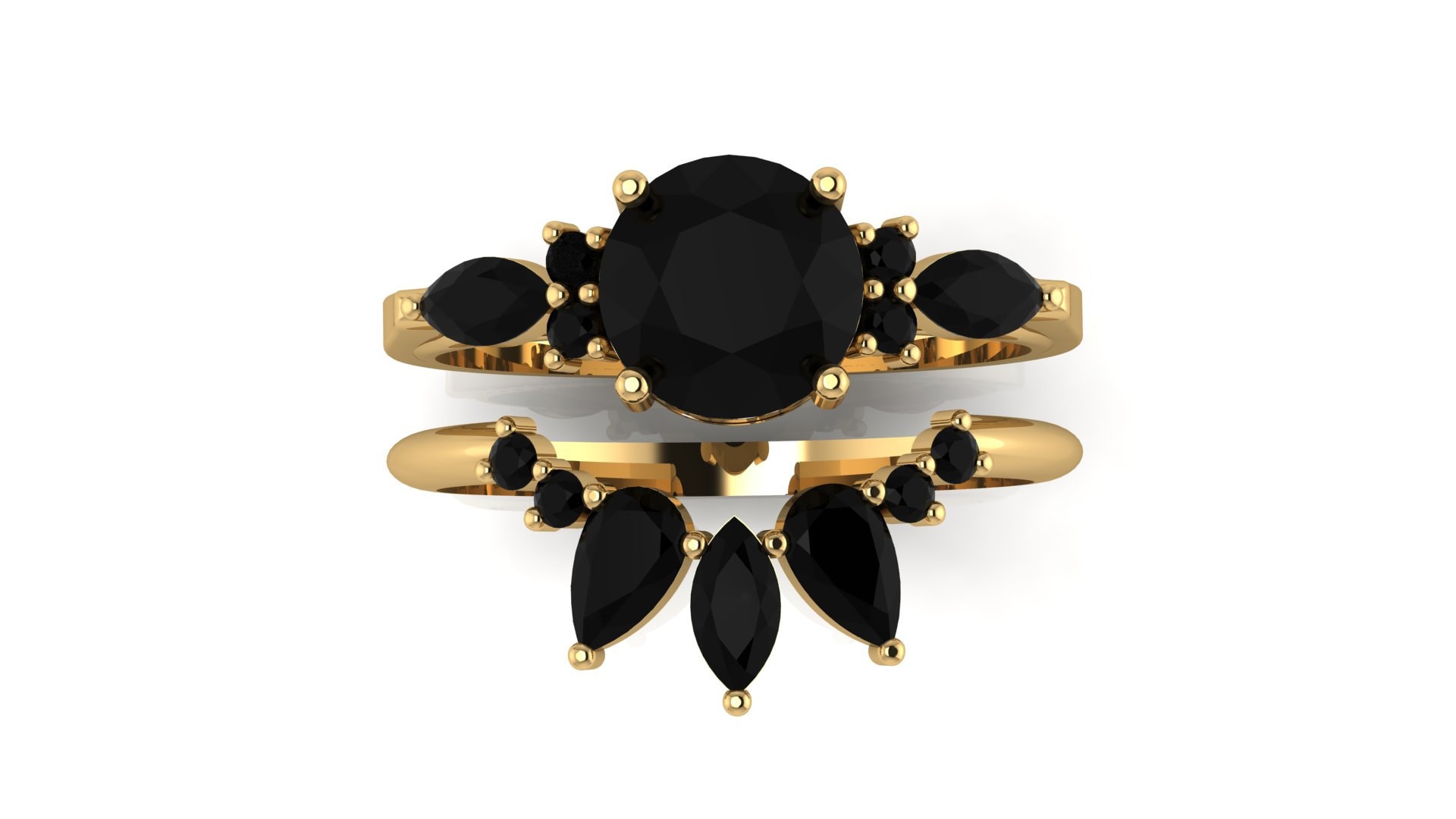 14k Black Onyx Wedding Ring Set Black Onyx Engagement Ring Etsy