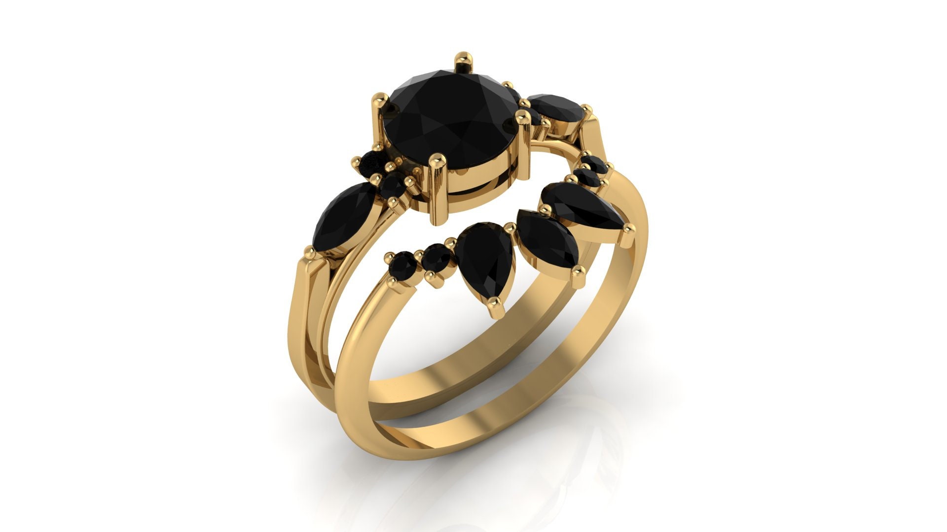 14k Black Onyx Wedding Ring Set Black Onyx Engagement Ring Etsy