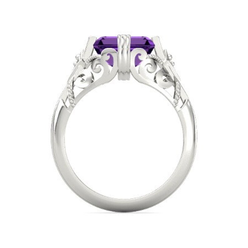 3.5ct Natural amethyst ring emerald cut purple gemstone sterling silver ring February birthstone promise ring