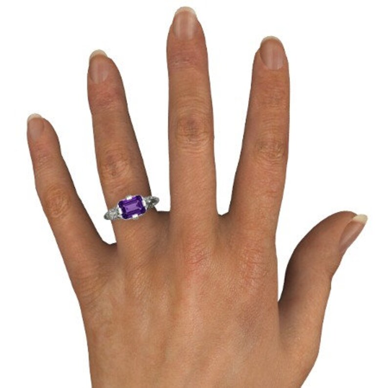 3.5ct Natural amethyst ring emerald cut purple gemstone sterling silver ring February birthstone promise ring