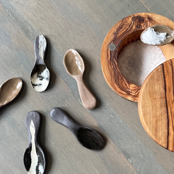 Mini Stoneware Spoon | Small Salt Spoon | Spice Spoon | Ceramic Clay Spoon | Tiny Salt Spoon | Condiment Spoon | Charcuterie Spoon