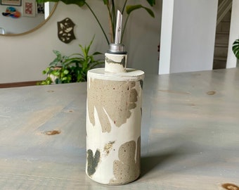 Modern Oil Dispenser | Checkered Stoneware Oil Cruet | Refillable Ceramic Oil Dispenser Bottle | Ceramic Oil or Vinegar Dispenser Bottle