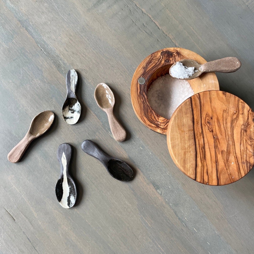 Mini Stoneware Spoon Small Salt Spoon Spice Spoon Ceramic Clay Spoon