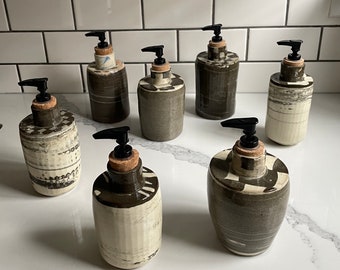 Modern Ceramic Soap Dispenser | Refillable Soap Pump | Modern Stoneware Soap Dispenser | Minimalist Bathroom Decor