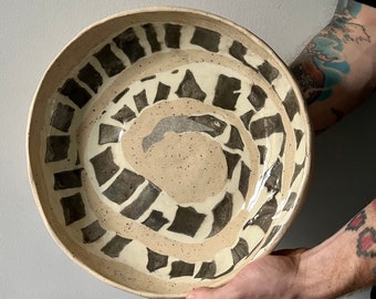 Large Stoneware Serving Bowl | Organic Edge Bowl | Speckle Serving Bowl | Ceramic Snake Bowl Fruit Bowl | Handmade Modern Sculptural Bowl