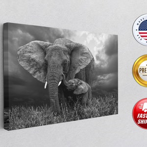 African Elephant Baby and Mom Canvas Print Animals Print, Fine Art Photography,Art Canvas Poster Wall Decor, Canvas Wall Art Home Decor