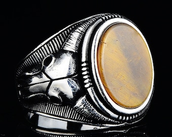 シルバー タイガーアイ リング、ブルヘッド シルバー シグネット