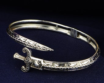 Silver Sword Bracelet , Black Stone Sword Bracelet