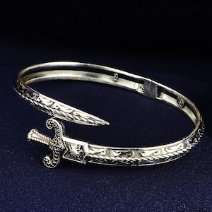 Silver Sword Bracelet , Black Stone Sword Bracelet , Handmade Warrior Bracelet , Adjustable Cuff Bracelet , 925k Sterling Silver Bracelet