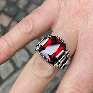 Men Handmade Ruby Stone Ring , Shiny Red Stone Ring , Ottoman Style Handmade Ring , 925k Sterling Silver Ring , Gift For Him