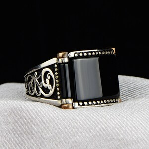 Silver Onyx Ring , Handmade Black Natural Onyx Ring , Black Onyx Gemstone Ring , Turkish Handmade Silver Men Ring ,925k Sterling Silver Ring