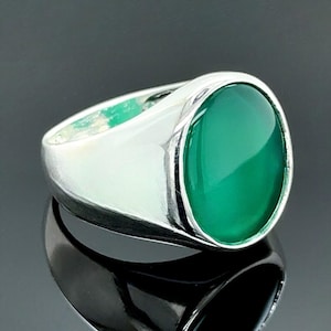 Silver Green Jade Stone Ring, Men Oval Classic Green Jade Ring, Handmade Silver Ring, Turkish Handmade Sterling Silver Ring, Gift For Him