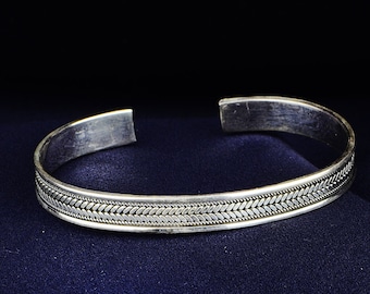 Pulsera unisex de plata, pulsera bordada, pulsera ajustable de plata, pulsera de plata hecha a mano, plata de ley 925k